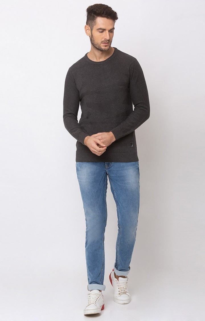 spykar | Spykar Grey Cotton Regular Fit Sweater For Men 1
