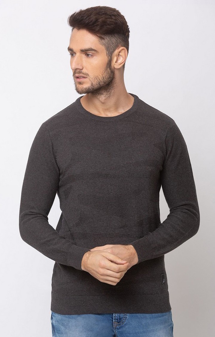 spykar | Spykar Grey Cotton Regular Fit Sweater For Men 0
