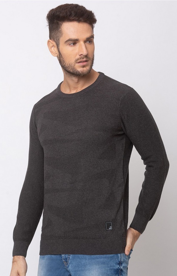 spykar | Spykar Grey Cotton Regular Fit Sweater For Men 2