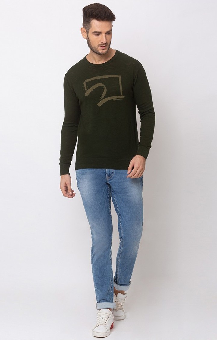 spykar | Spykar Green Cotton Regular Fit Sweatshirt For Men 1