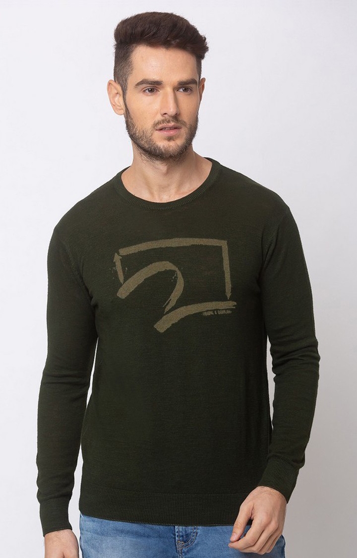 spykar | Spykar Green Cotton Regular Fit Sweatshirt For Men 0