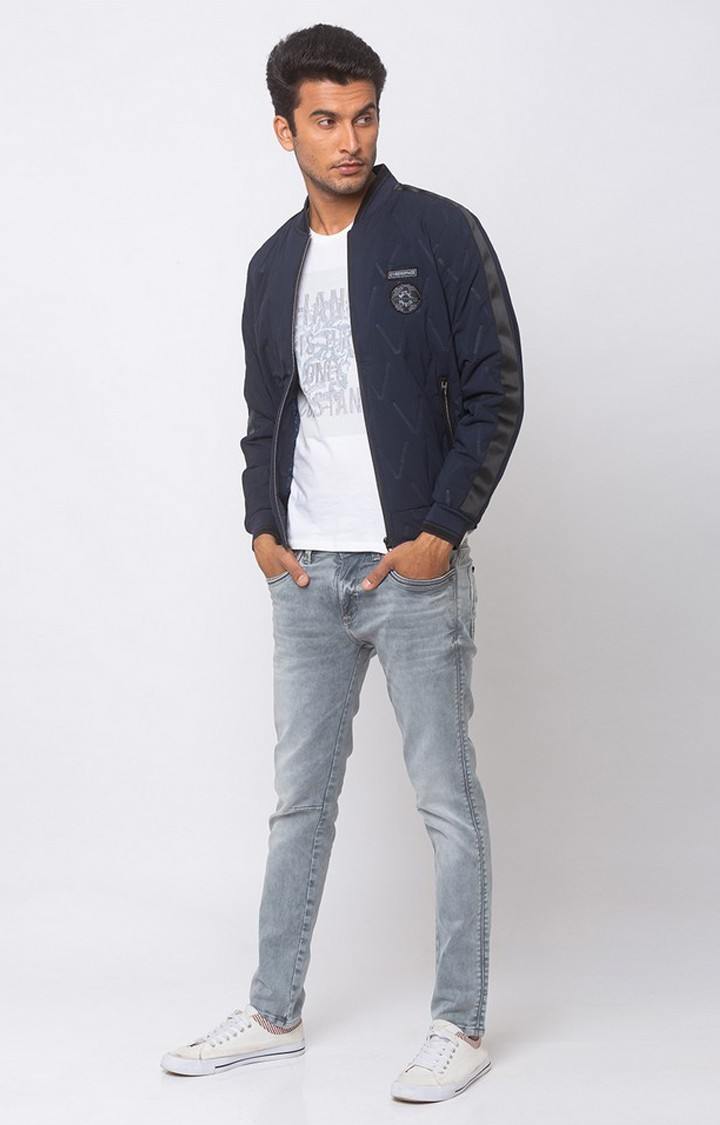 Spykar Blue Polyester Straight Fit Bomber Jackets For Men