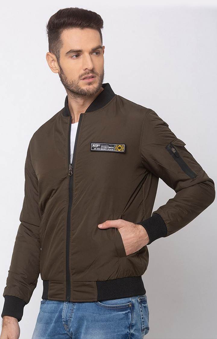 Spykar Brown Cotton Straight Fit Jackets For Men