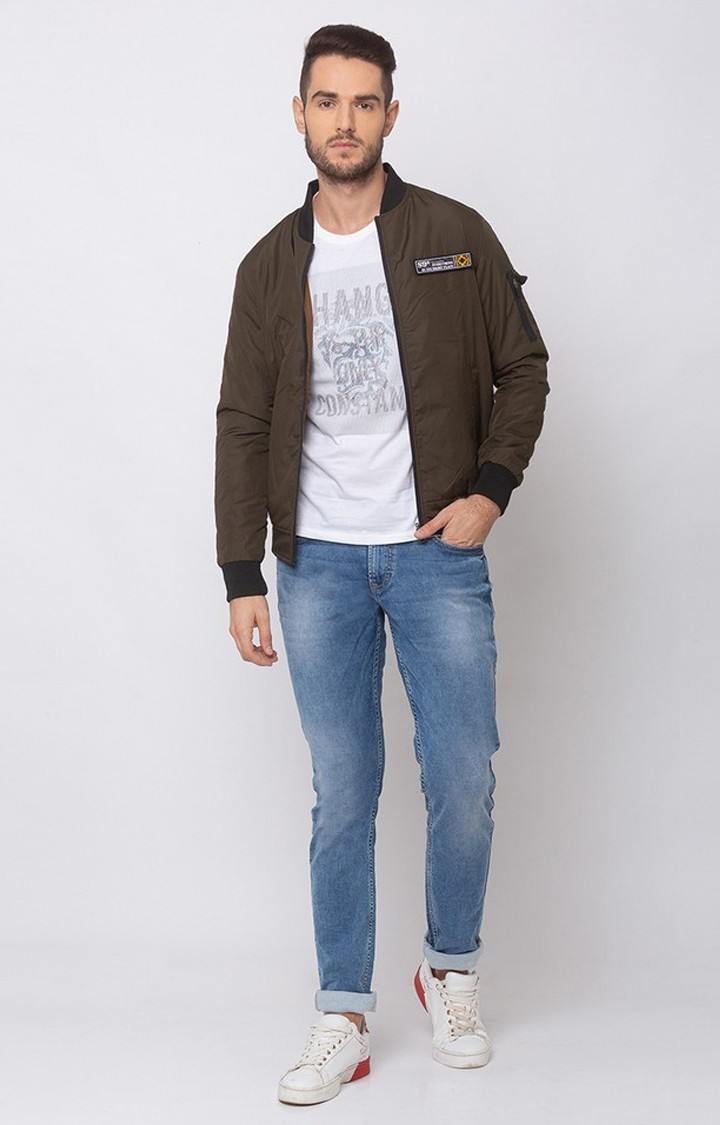 Spykar Brown Cotton Straight Fit Jackets For Men