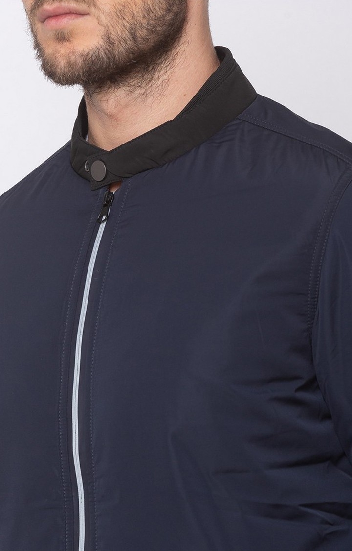 spykar | Spykar Blue Polyester Straight Fit Bomber Jackets For Men 4