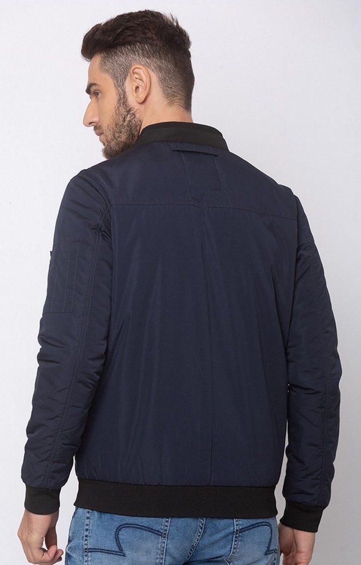 spykar | Spykar Blue Polyester Straight Fit Bomber Jackets For Men 3