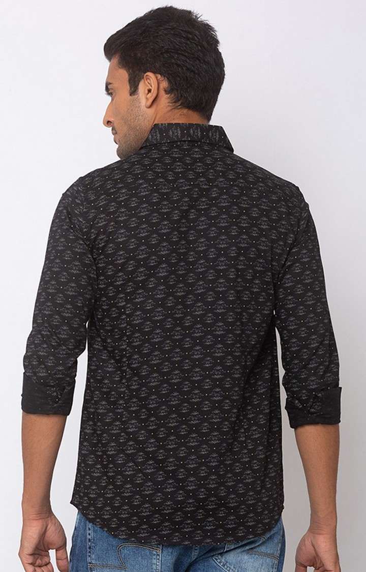 Men's Black Cotton Printed Casual Shirts