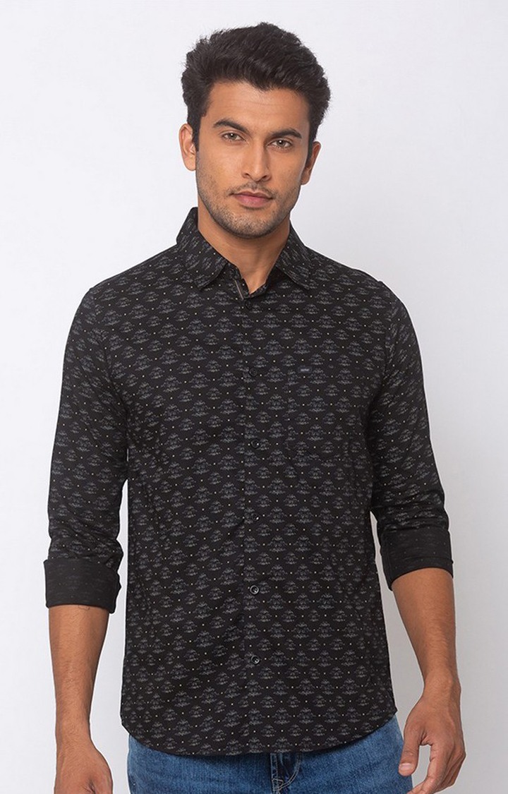 Men's Black Cotton Printed Casual Shirts