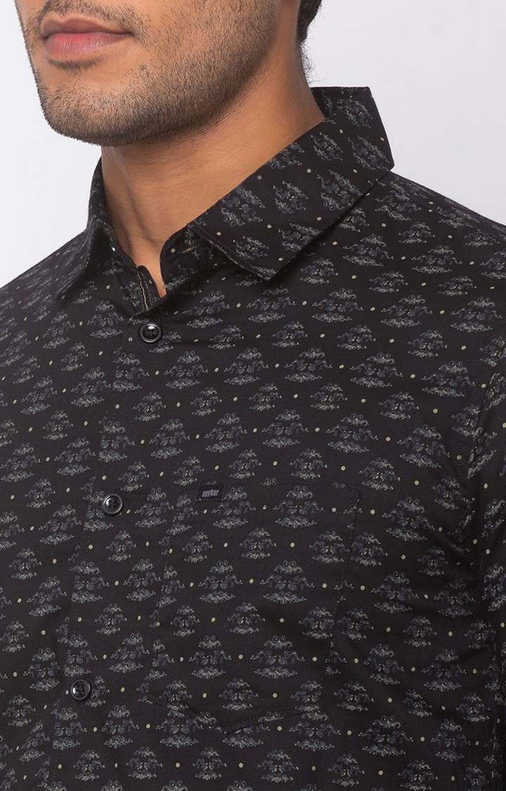 Men's Black Cotton Printed Casual Shirts