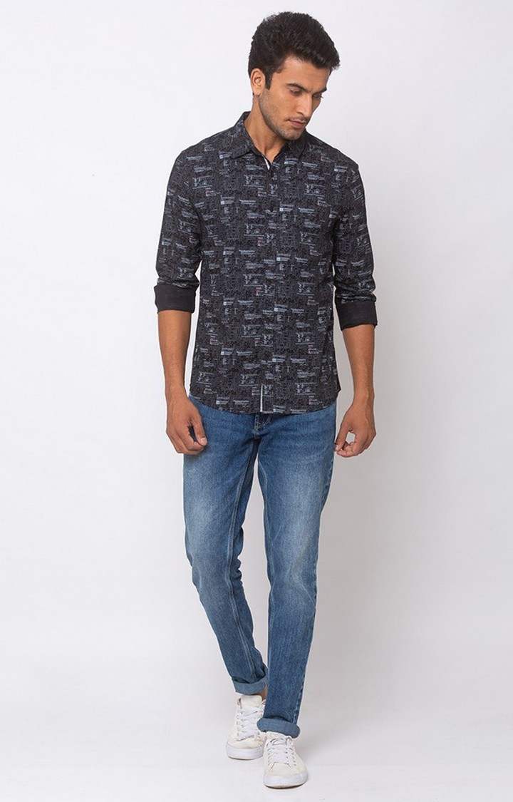 Men's Black Cotton Printed Casual Shirts