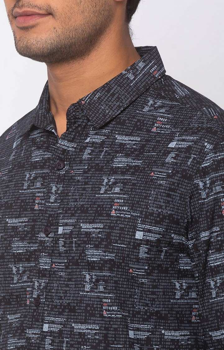 Men's Black Cotton Printed Casual Shirts