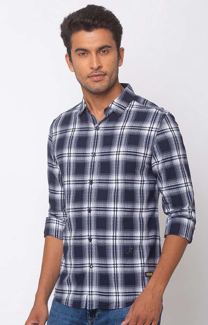 Men's Blue Cotton Checked Casual Shirts