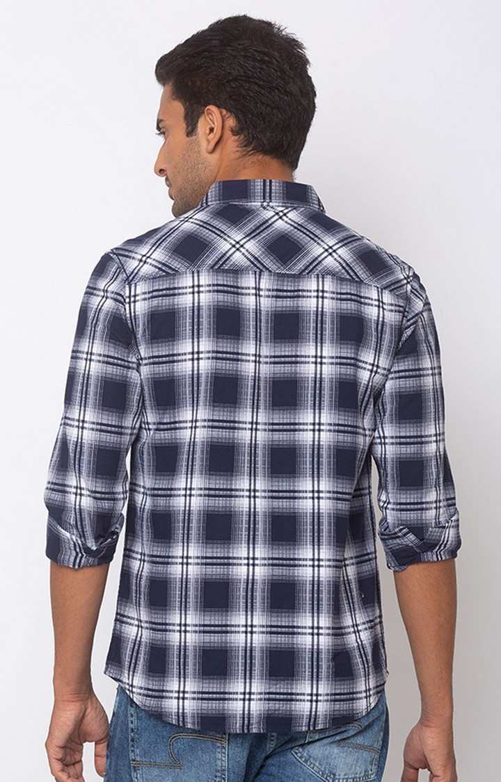 Men's Blue Cotton Checked Casual Shirts