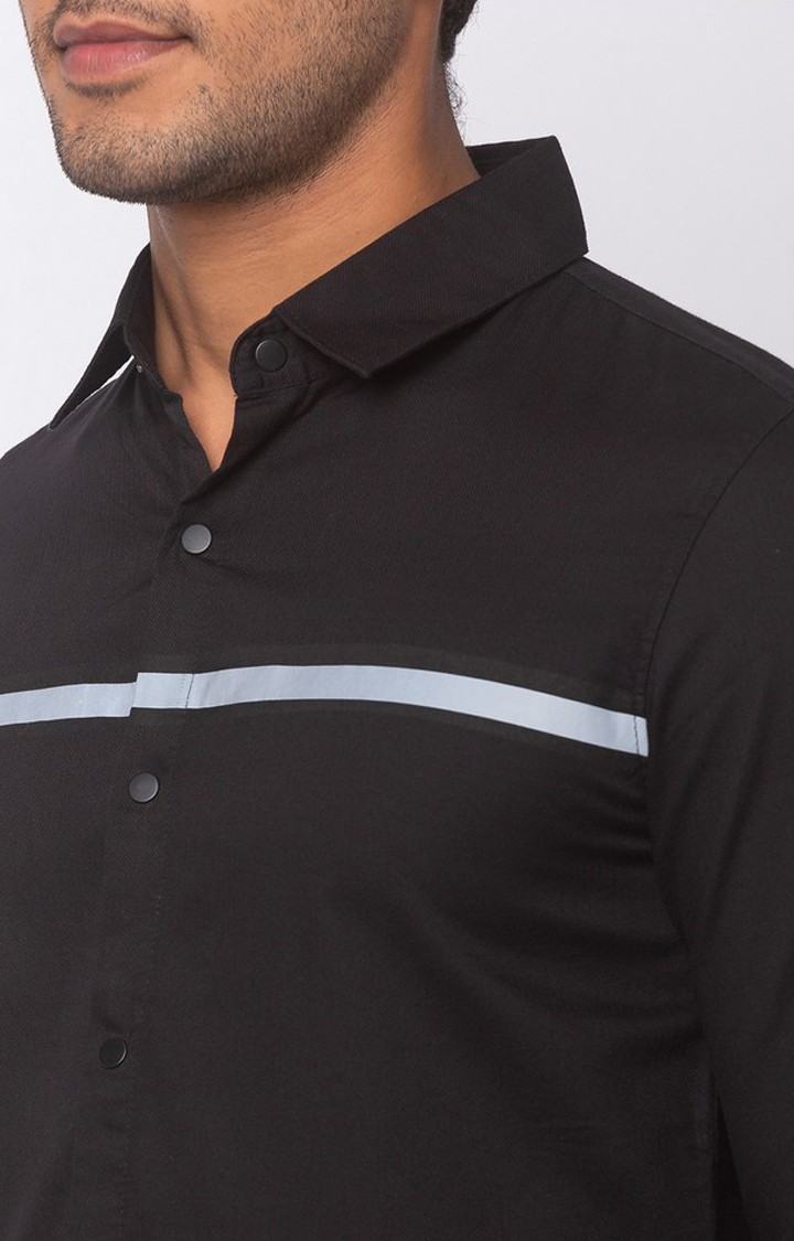 Men's Black Cotton Solid Casual Shirts