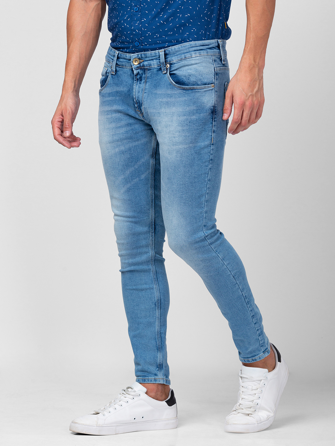 Men's Blue Cotton Solid Jeans