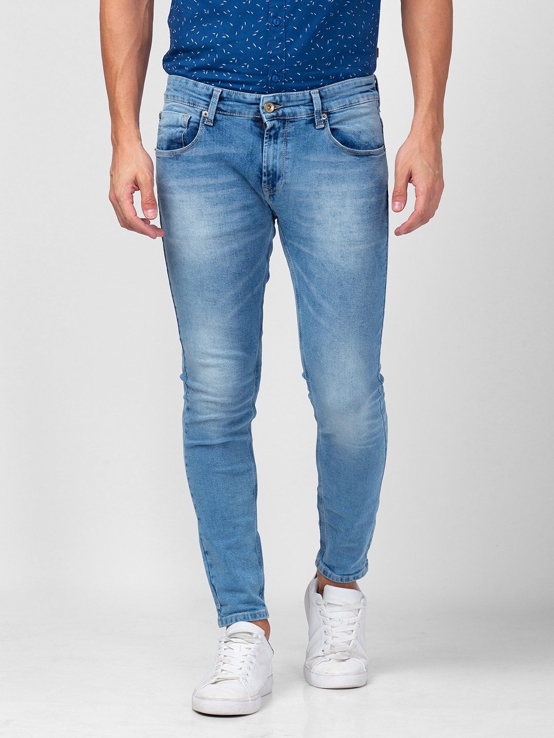 Men's Blue Cotton Solid Jeans