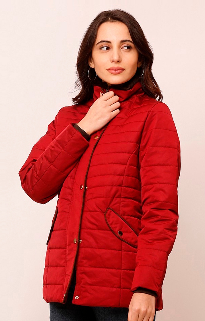 spykar | Spykar Red Polyester Regular Fit Bomber Jackets For Women 3