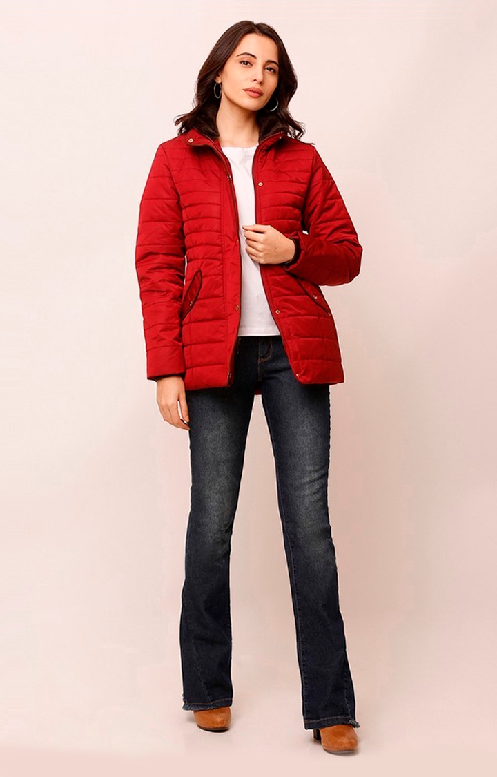 spykar | Spykar Red Polyester Regular Fit Bomber Jackets For Women 2