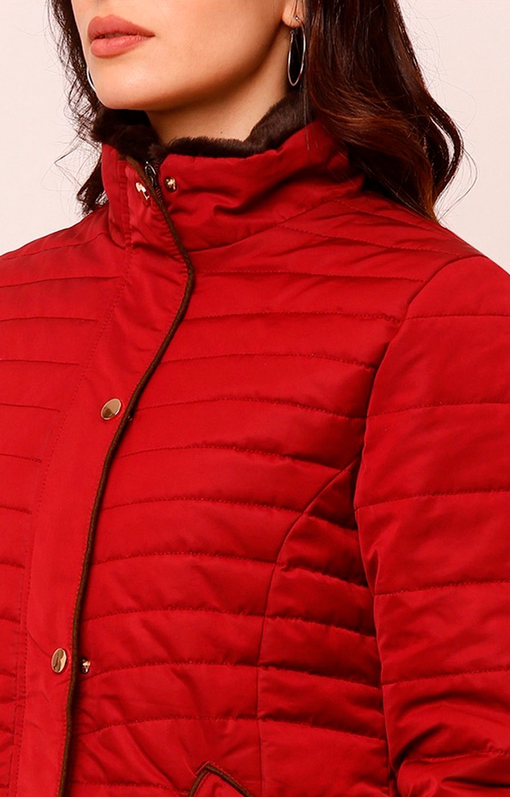 spykar | Spykar Red Polyester Regular Fit Bomber Jackets For Women 5