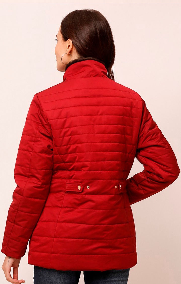 spykar | Spykar Red Polyester Regular Fit Bomber Jackets For Women 4