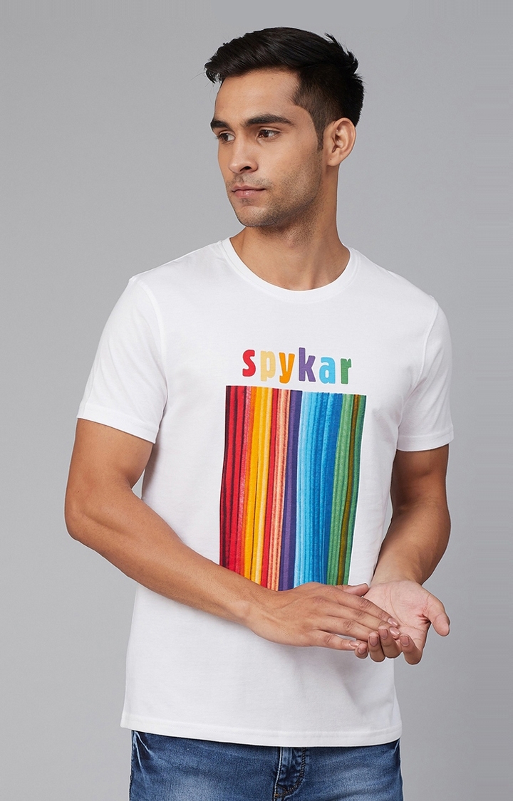 spykar | White Printed Round Neck T-Shirt 0