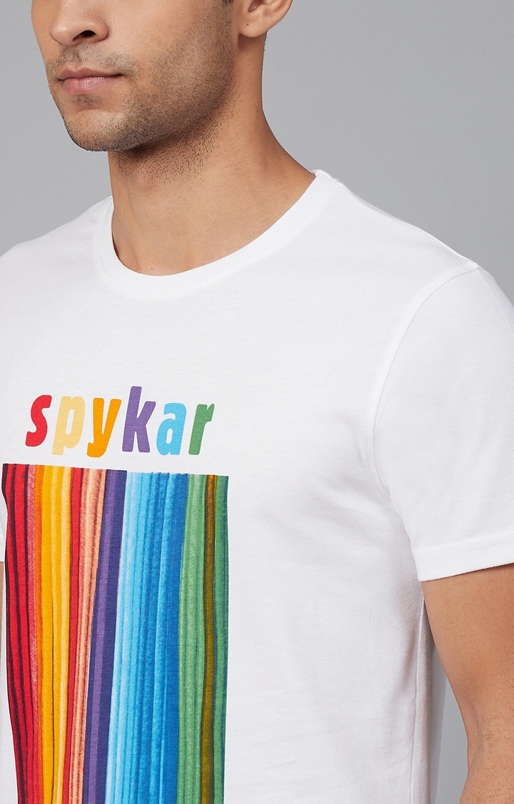 spykar | White Printed Round Neck T-Shirt 5
