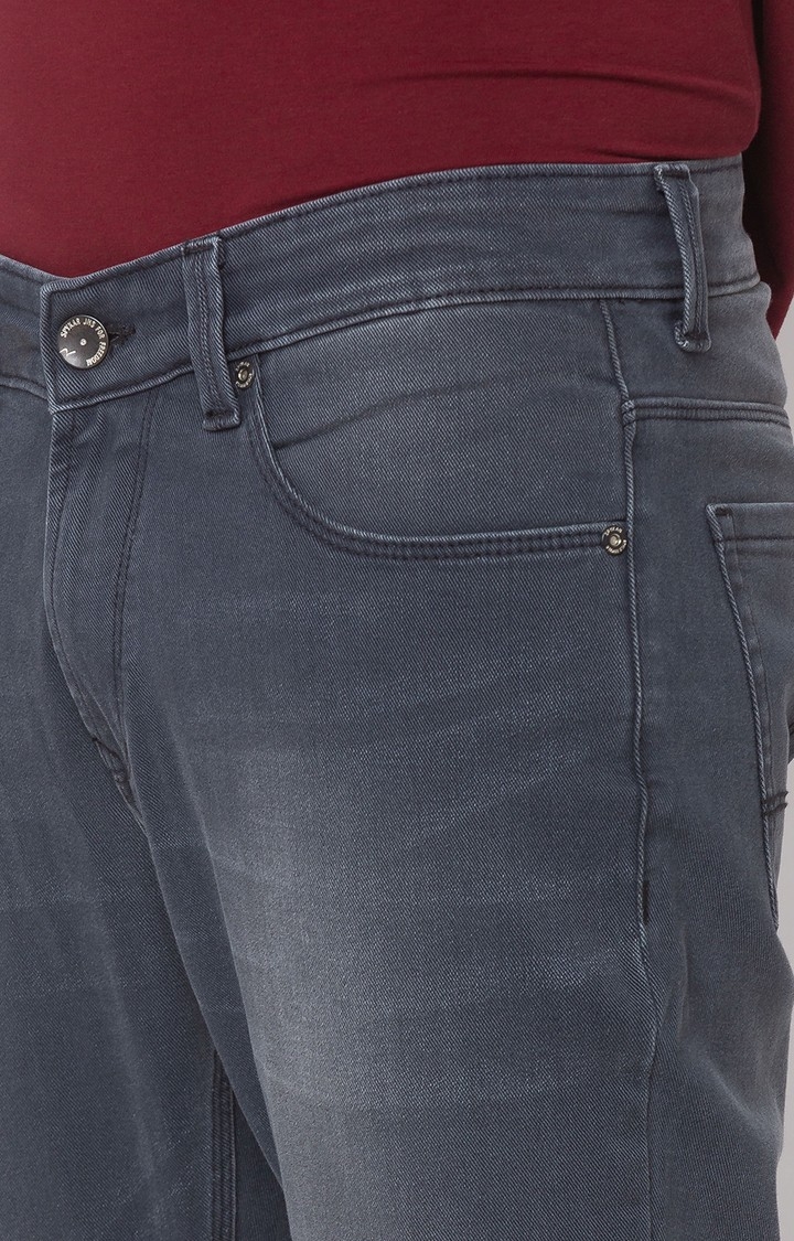Spykar | Men's Grey Cotton Solid Slim Jeans 4