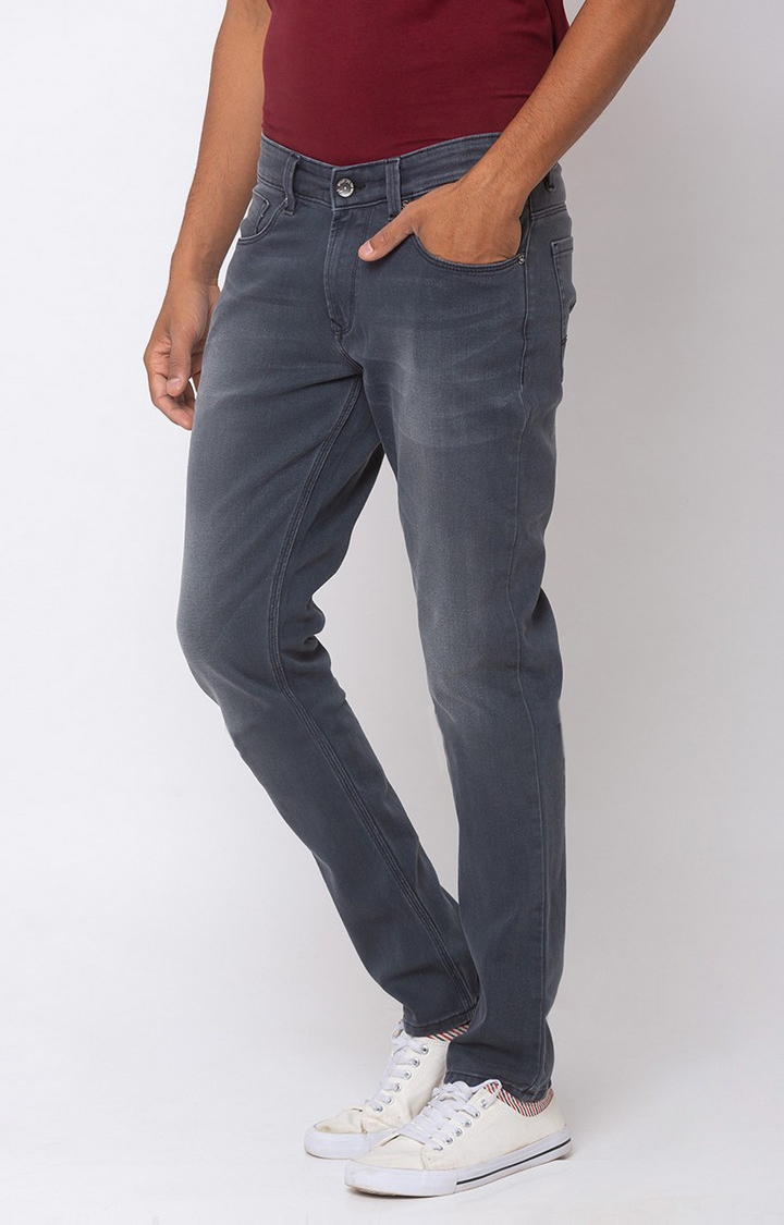 Spykar | Men's Grey Cotton Solid Slim Jeans 2