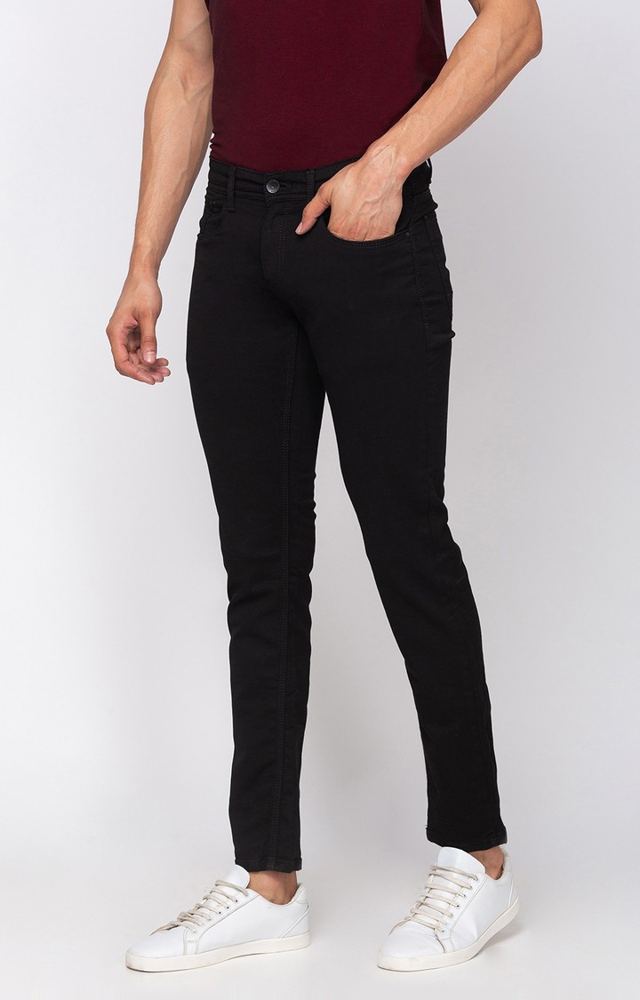 spykar | Men's Black Cotton Solid Slim Jeans 3