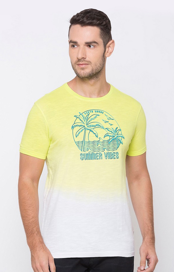 spykar | Spykar Yellow Cotton Slim Fit T-Shirt For Men 0