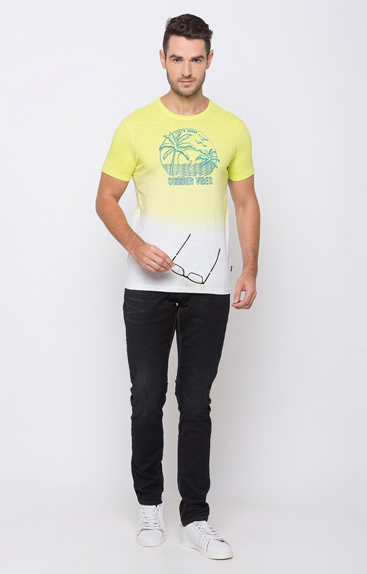 spykar | Spykar Yellow Cotton Slim Fit T-Shirt For Men 1