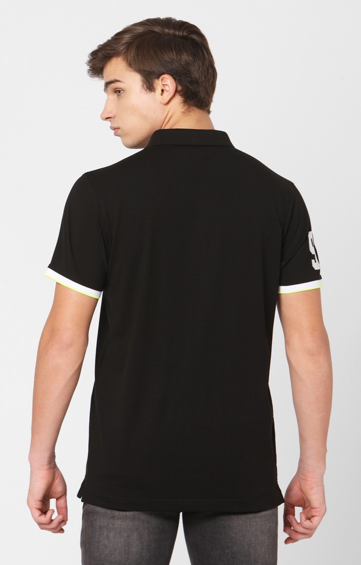 spykar | Spykar Black Cotton Slim Fit Polos T-Shirts 4