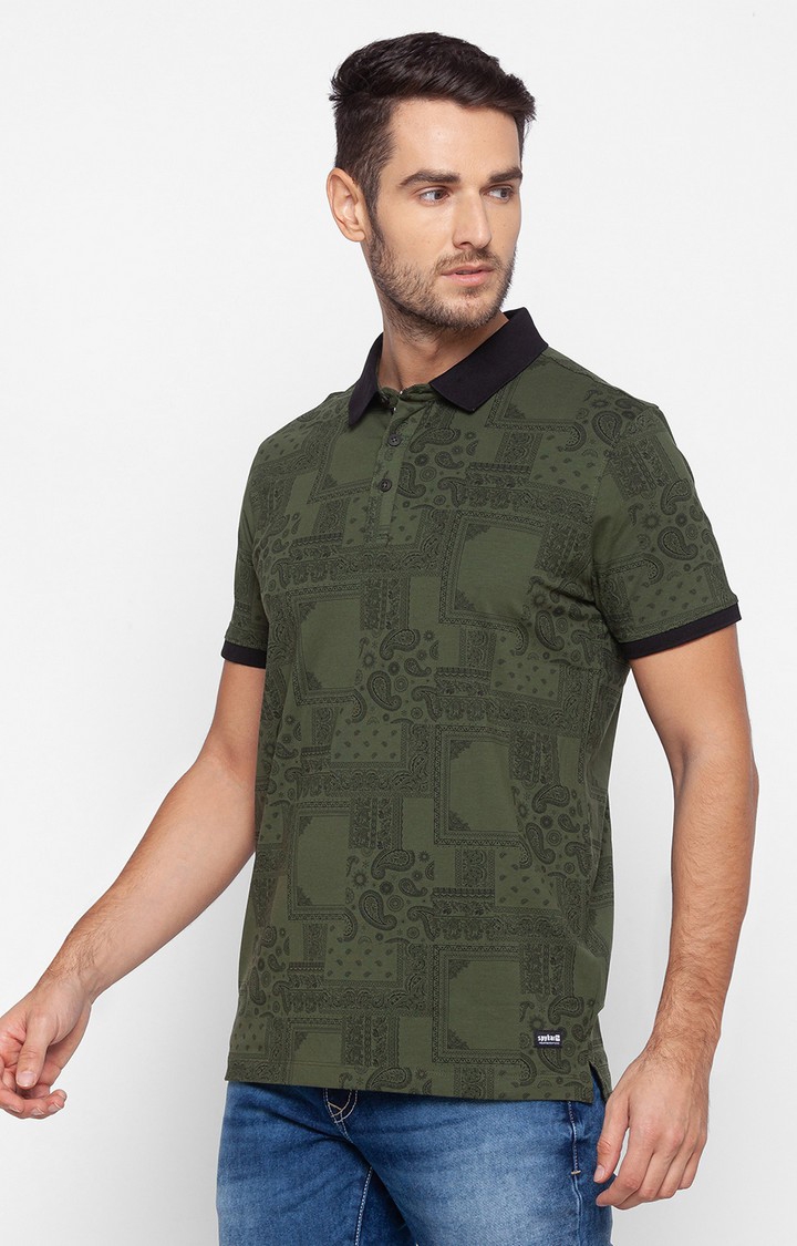 spykar | Spykar Green Cotton Slim Fit Polo T-Shirt For Men 2