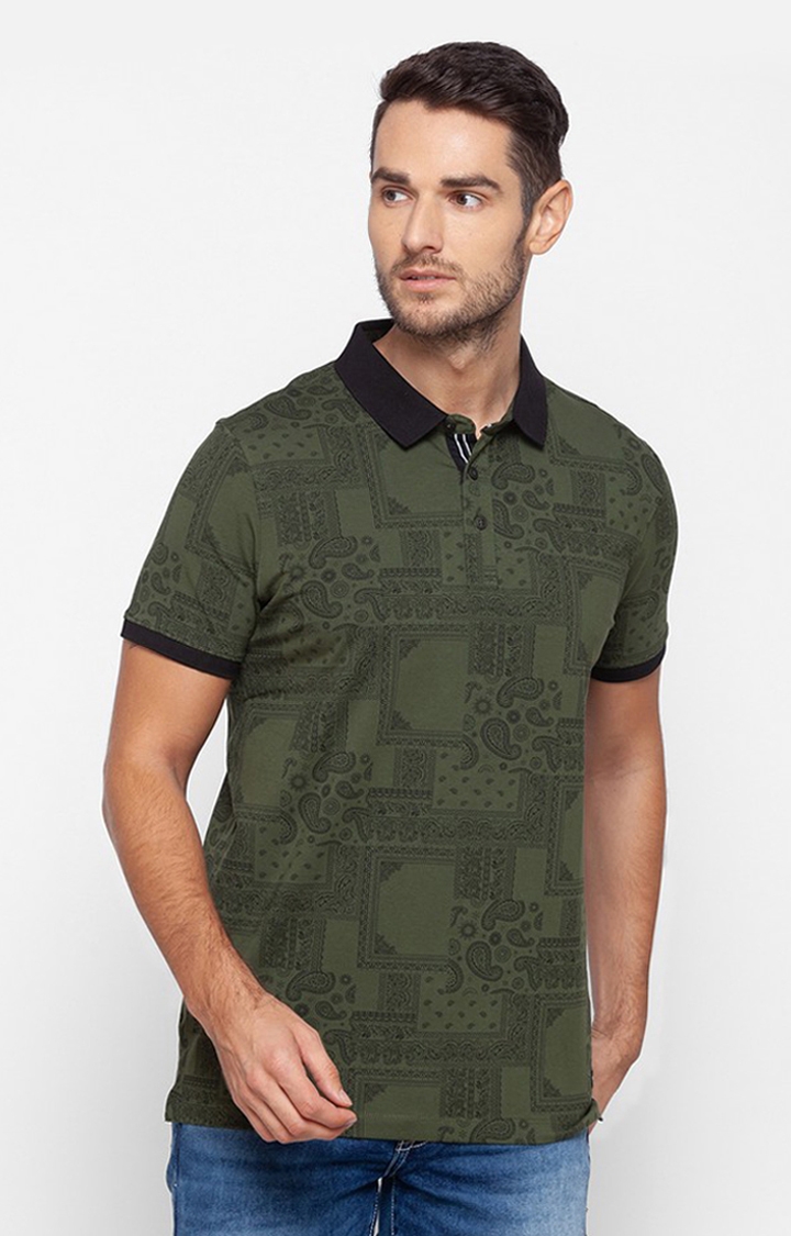spykar | Spykar Green Cotton Slim Fit Polo T-Shirt For Men 0