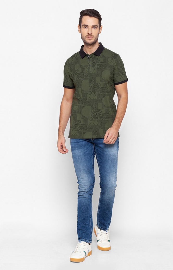 spykar | Spykar Green Cotton Slim Fit Polo T-Shirt For Men 1