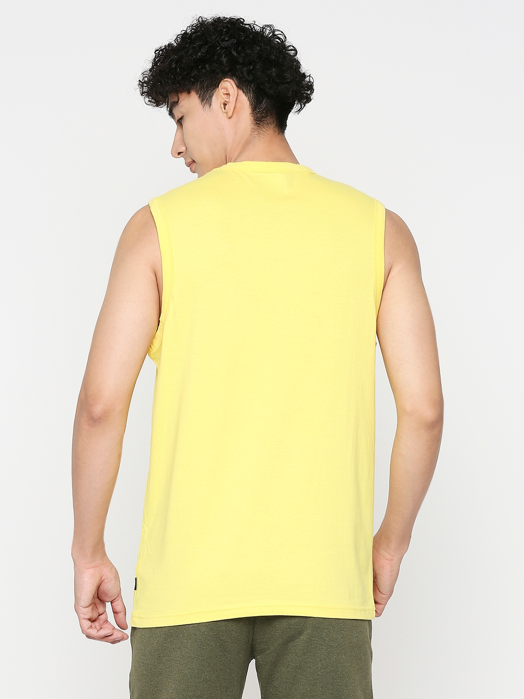 spykar | Spykar Men Bright Yellow Cotton Slim Fit Sleeveless Printed Tshirt 3