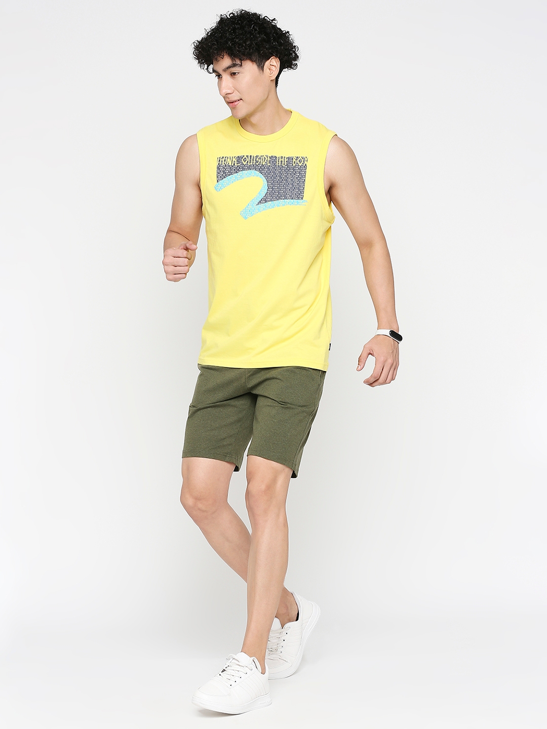 spykar | Spykar Men Bright Yellow Cotton Slim Fit Sleeveless Printed Tshirt 5