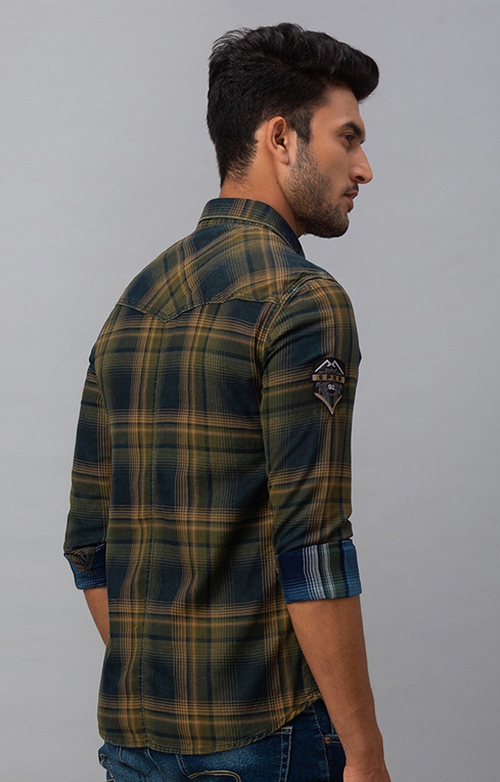spykar | Men's Green Cotton Checked Casual Shirts 4