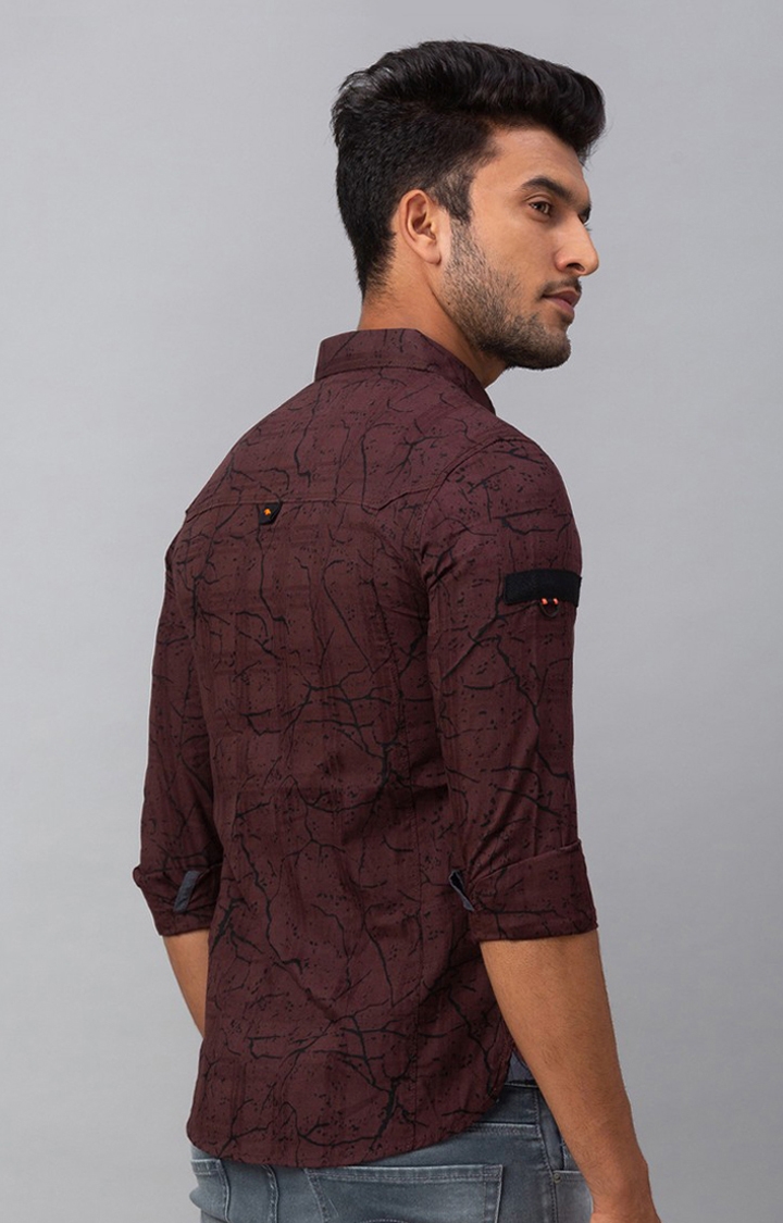 spykar | Men's Red Cotton Printed Casual Shirts 4