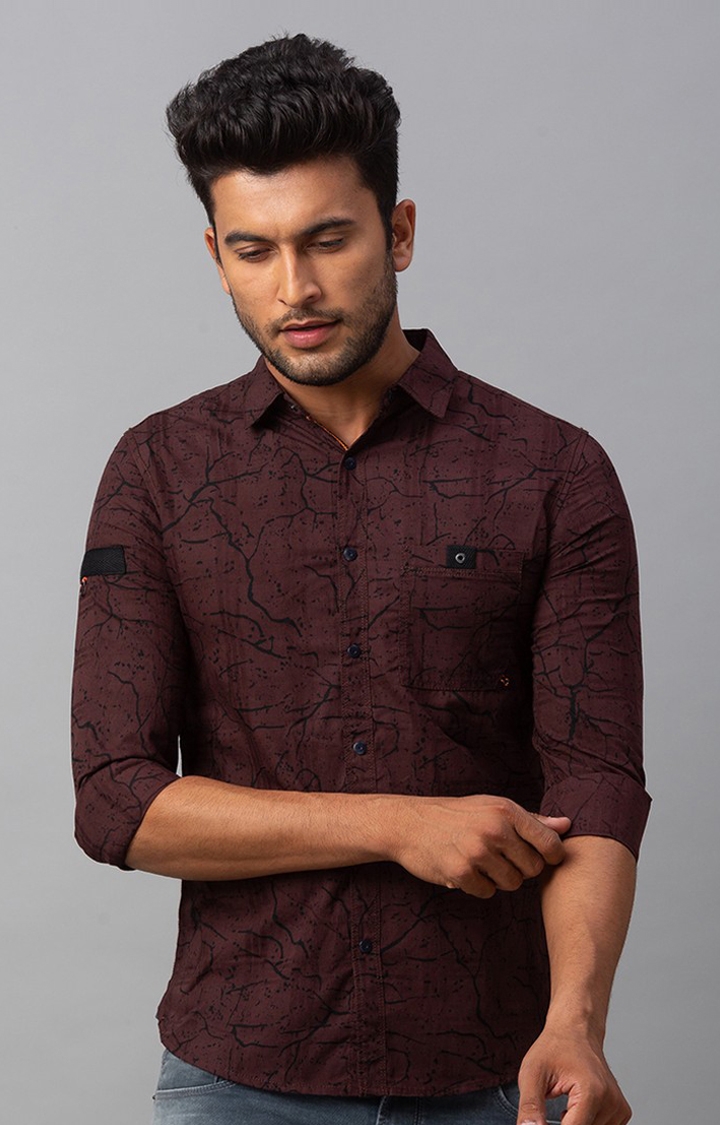 spykar | Men's Red Cotton Printed Casual Shirts 0
