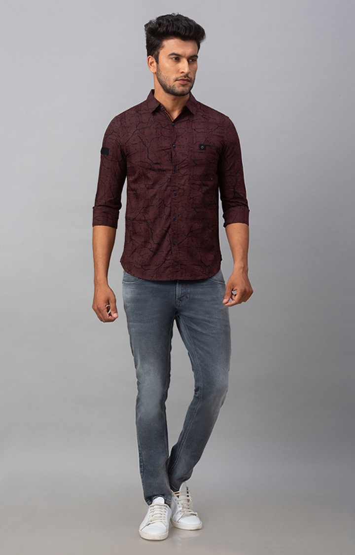 spykar | Men's Red Cotton Printed Casual Shirts 1