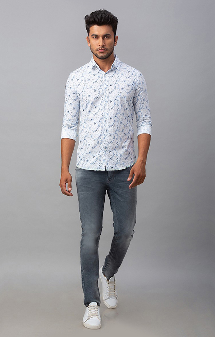 Men's White Cotton Printed Casual Shirts