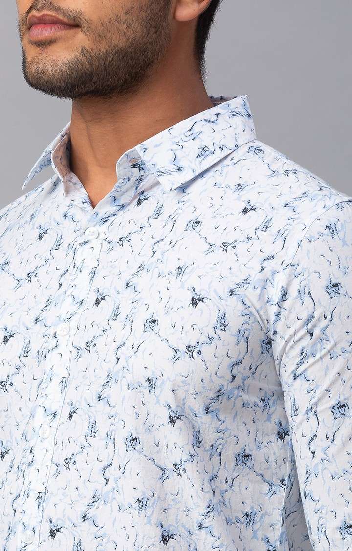 Men's White Cotton Printed Casual Shirts