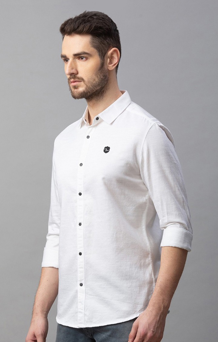 Men's White Cotton Solid Casual Shirts