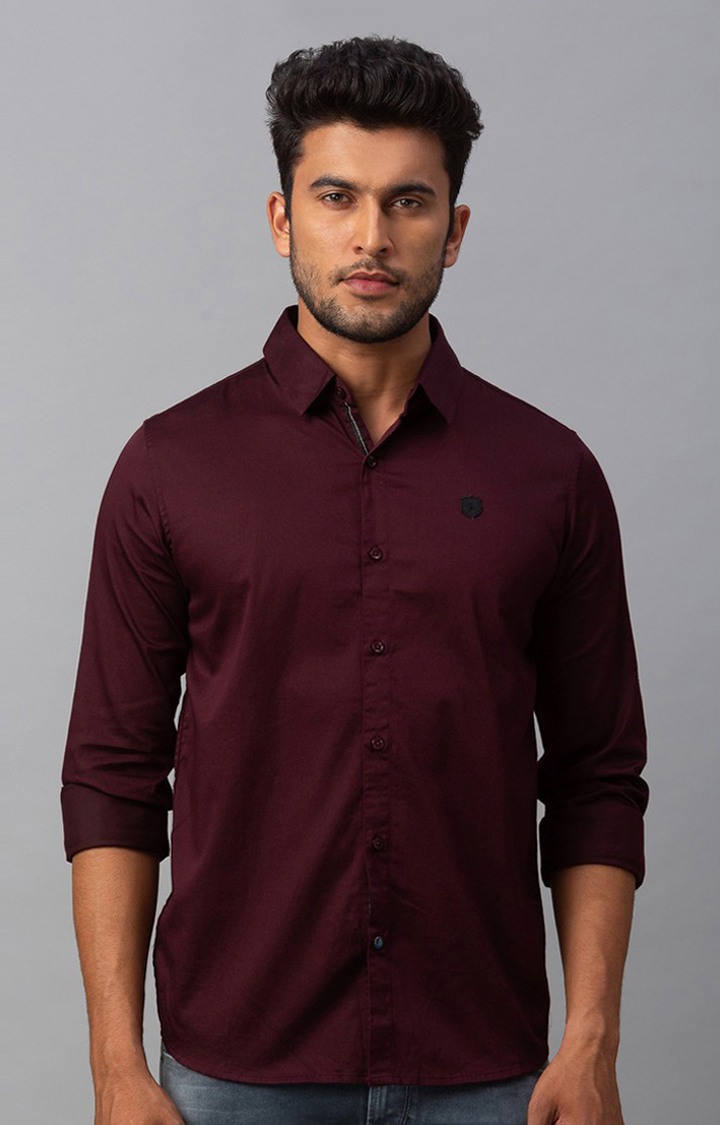 Men's Red Cotton Solid Casual Shirts