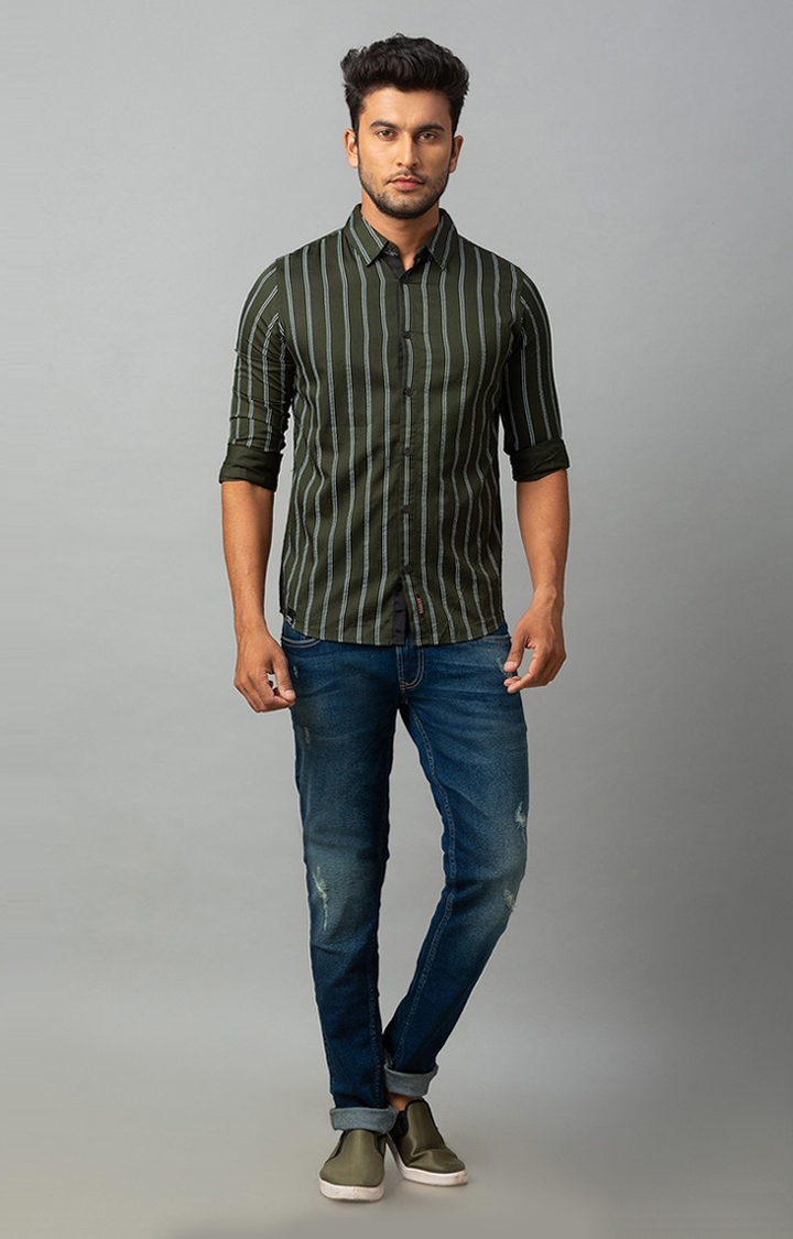 spykar | Men's Brown Cotton Striped Casual Shirts 1