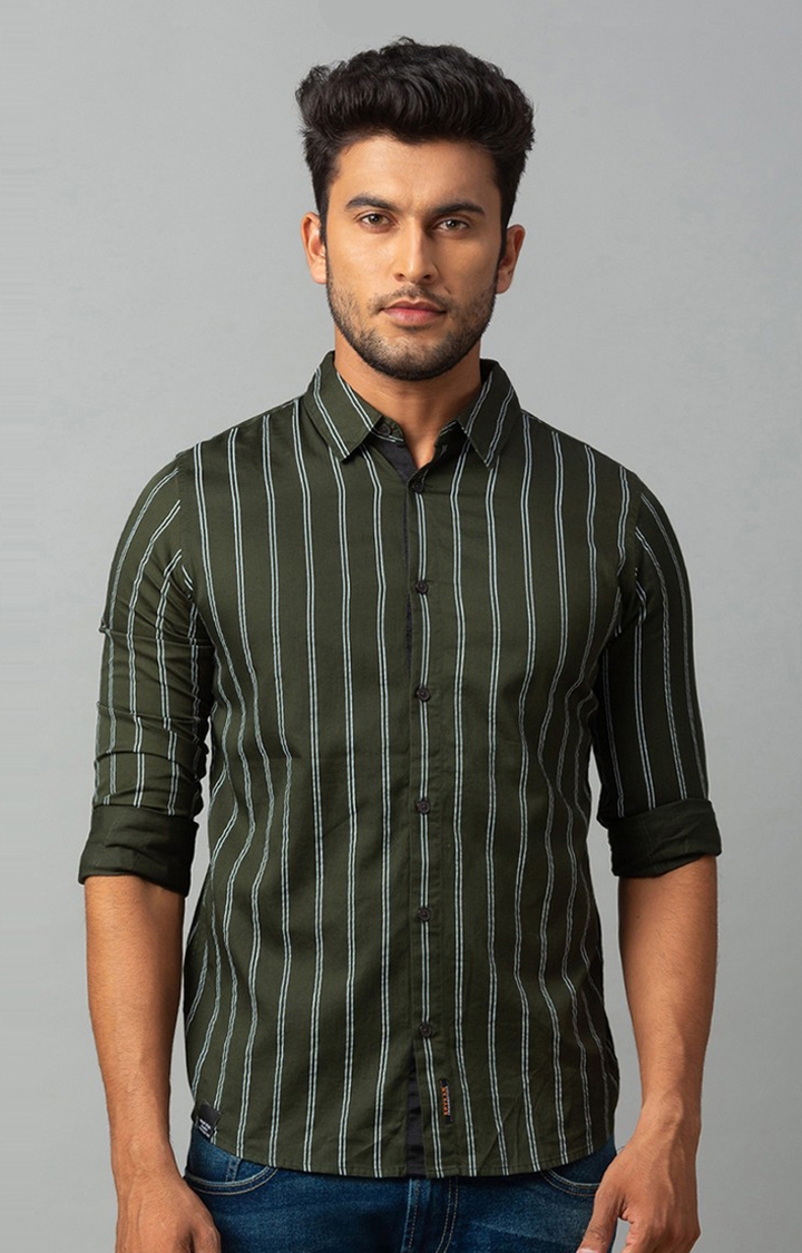 spykar | Men's Brown Cotton Striped Casual Shirts 0