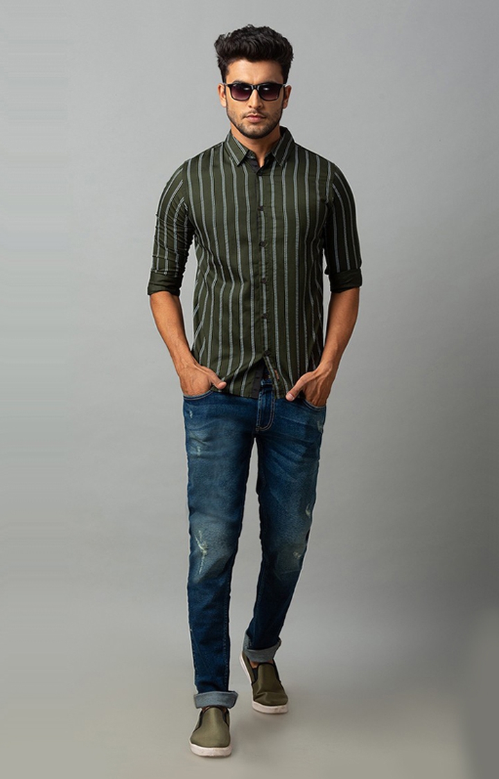 spykar | Men's Brown Cotton Striped Casual Shirts 2