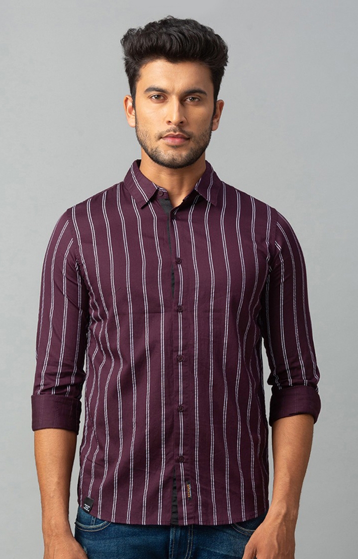 spykar | Men's Red Cotton Striped Casual Shirts 0