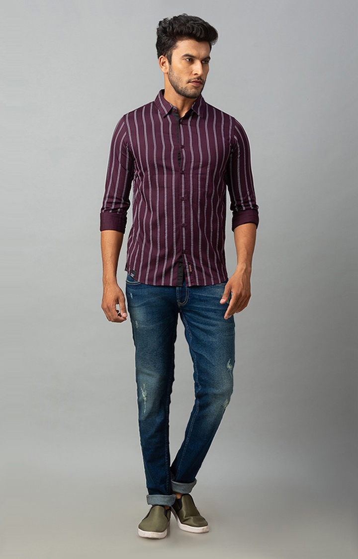 spykar | Men's Red Cotton Striped Casual Shirts 1